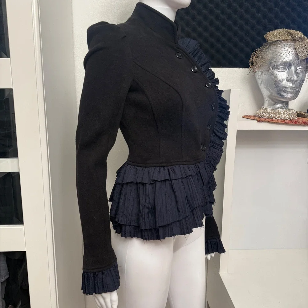 Free People Military Ruffle Jacket Womens 4 Black Excellent Victorian Peplum